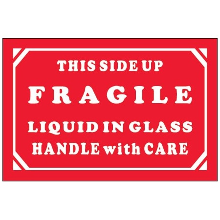 Bsc Preferred 2 x 3'' - ''Fragile - Liquid In Glass - Handle With Care'' Labels DL1068